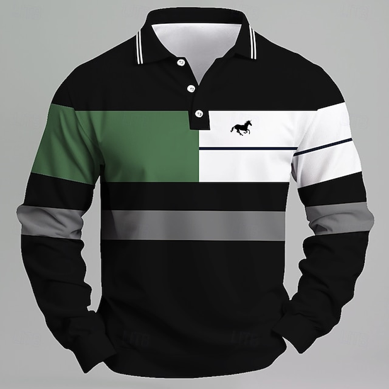 Golf Equipment Logo - Erkek Çizgili Baskılı Unicorn Logolu Polo